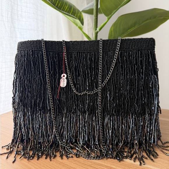 Pink Revolver black metallic beaded fringe clutch bag - NWT - Picture 4 of 5